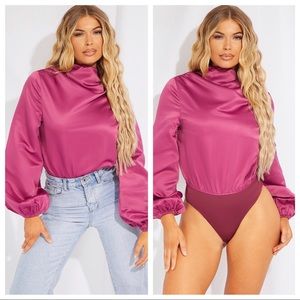 PrettyLittleThing Plum Puff Sleeve Bodysuit
